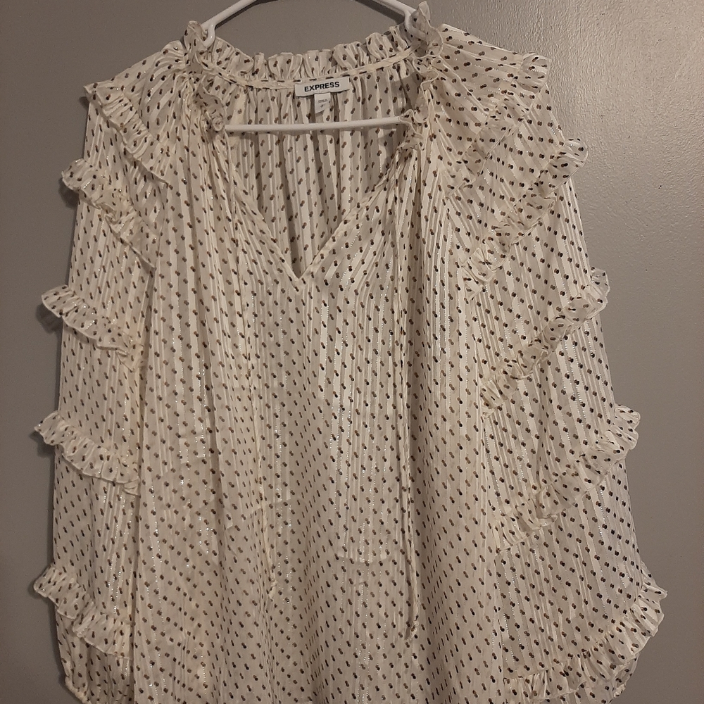 Express Large Ruffle Sleeved Polka Dot Blouse
